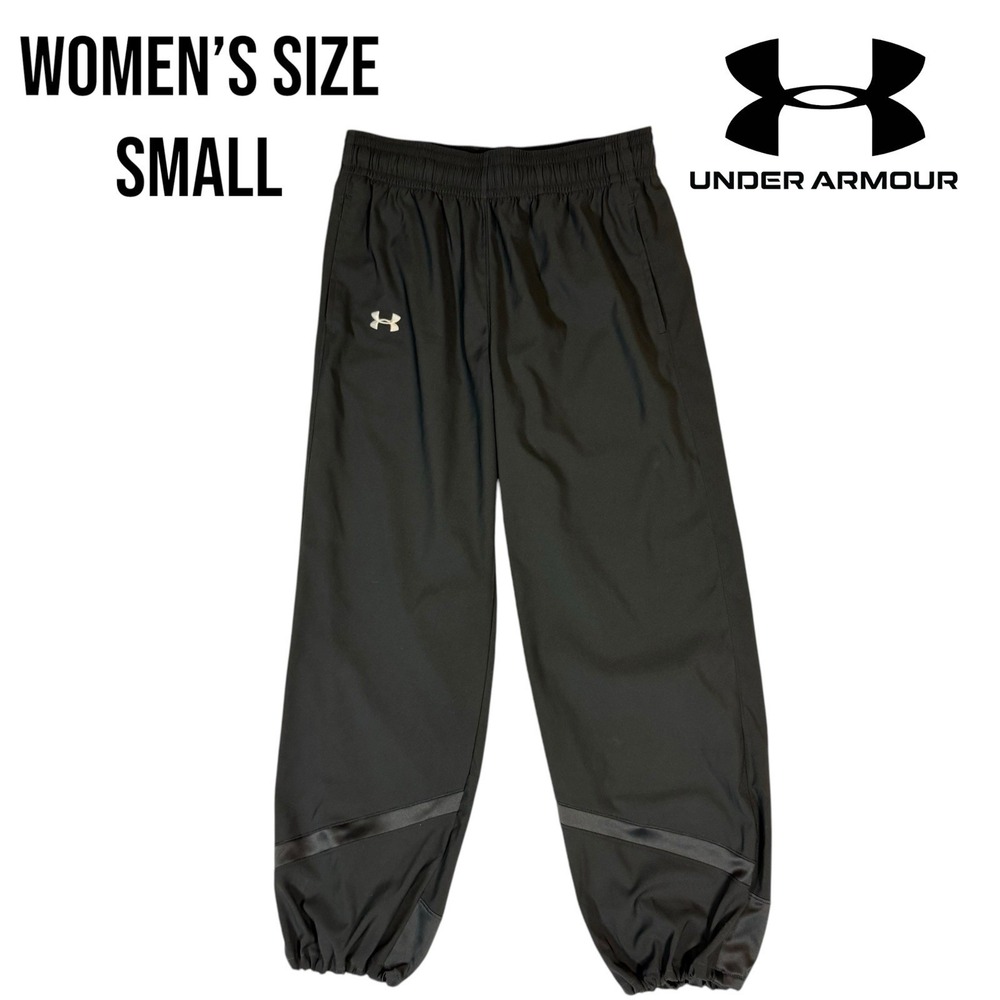 Under Armour Women's Sweatpants Black Small Reflective Cuffs Joggers UA Gym Run